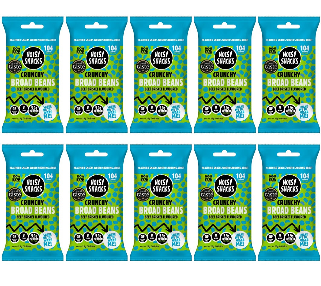 10 x Noisy Snacks Crunchy Broad Beans Beef Brisket - 25g