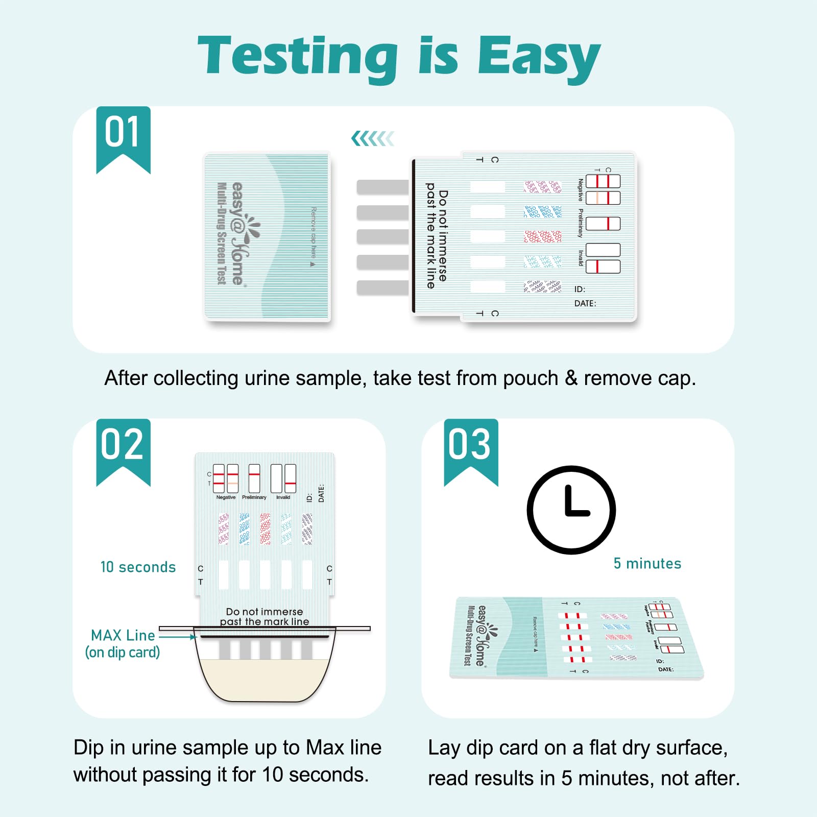 Easy@Home 5-Pack Urine Drug Test Kit - 10 Metabolites, Instant Results