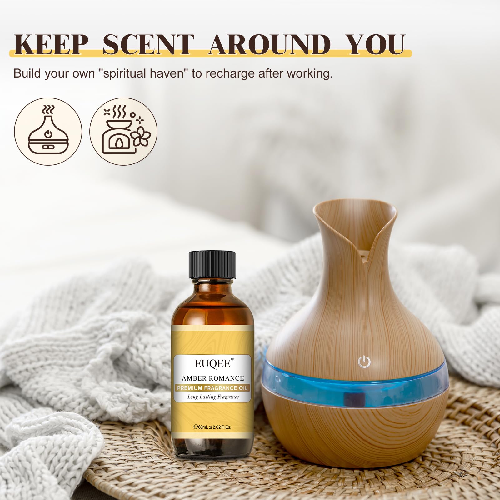 EUQEE Amber Romance Fragrance Oil - 2.02 Fl oz (60 ml) | Diffuser, Candle Making, DIY Soap