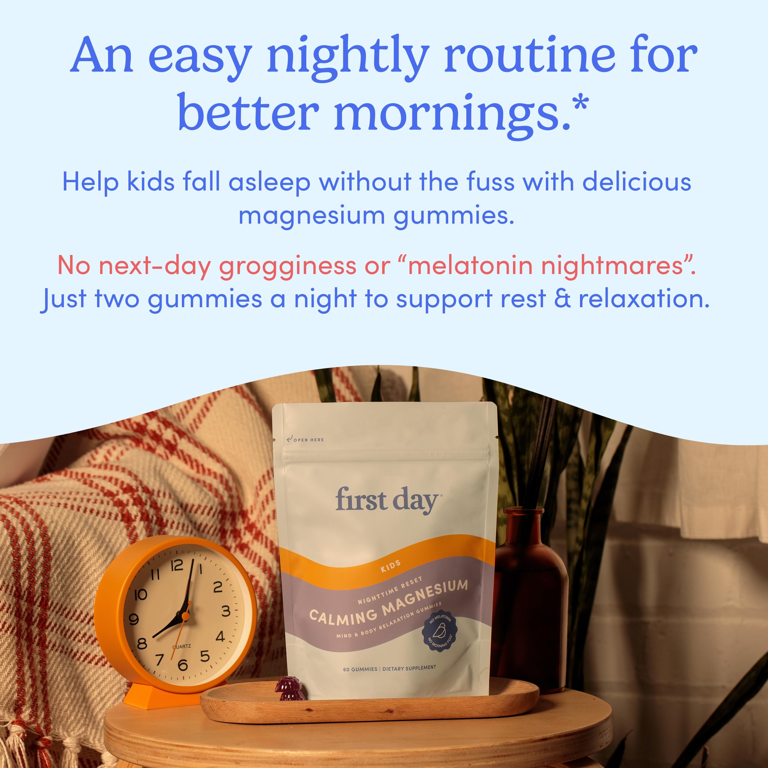 FIRST DAY Magnesium for Kids Gummies – Sleep & Relaxation Support, No Melatonin, Strawberry