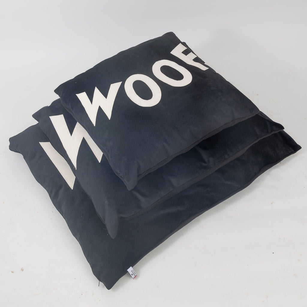 Dog Bed Big WOOF in Black Velvet