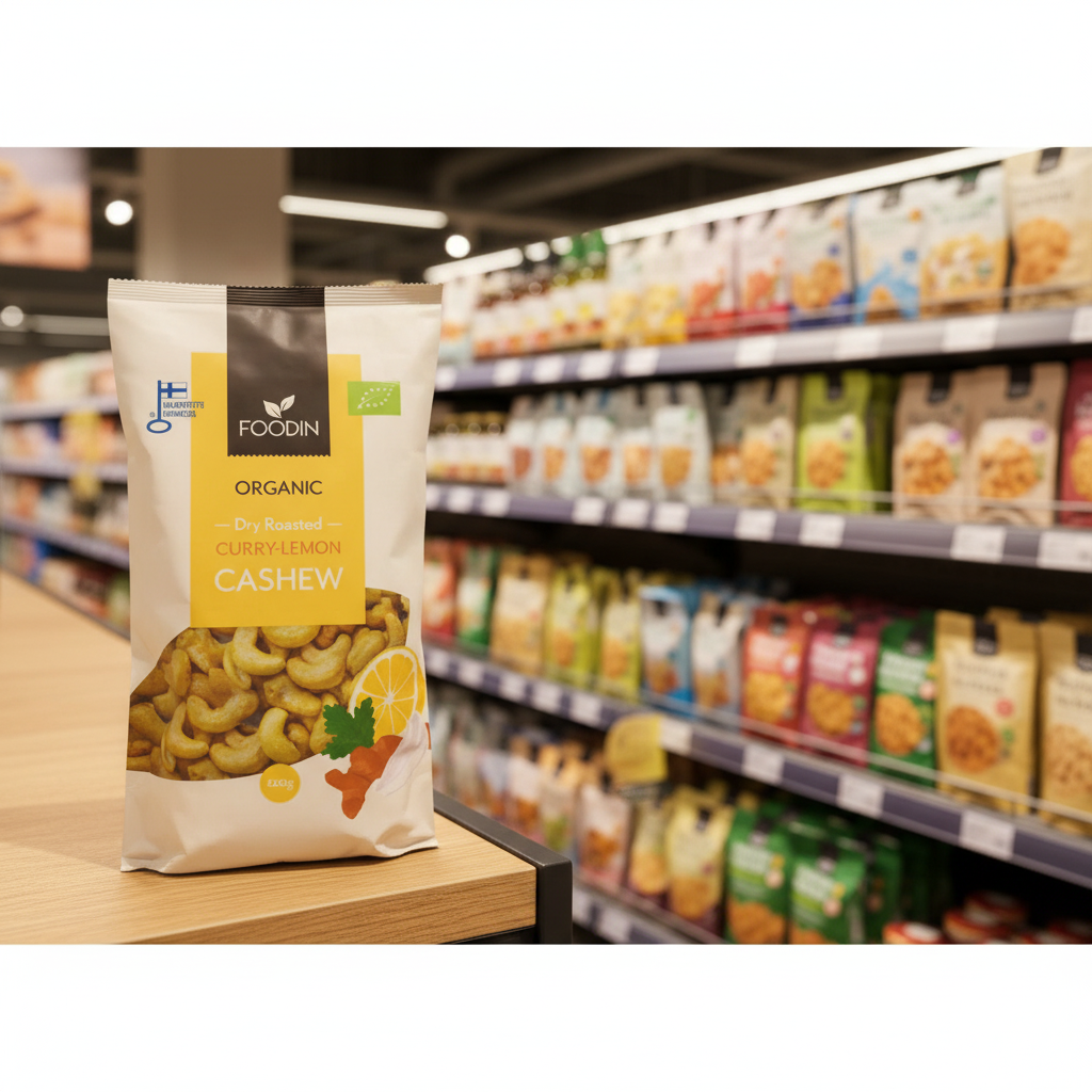8 x Foodin Org Dry Roasted Curry-Lemon Cashew - 120g