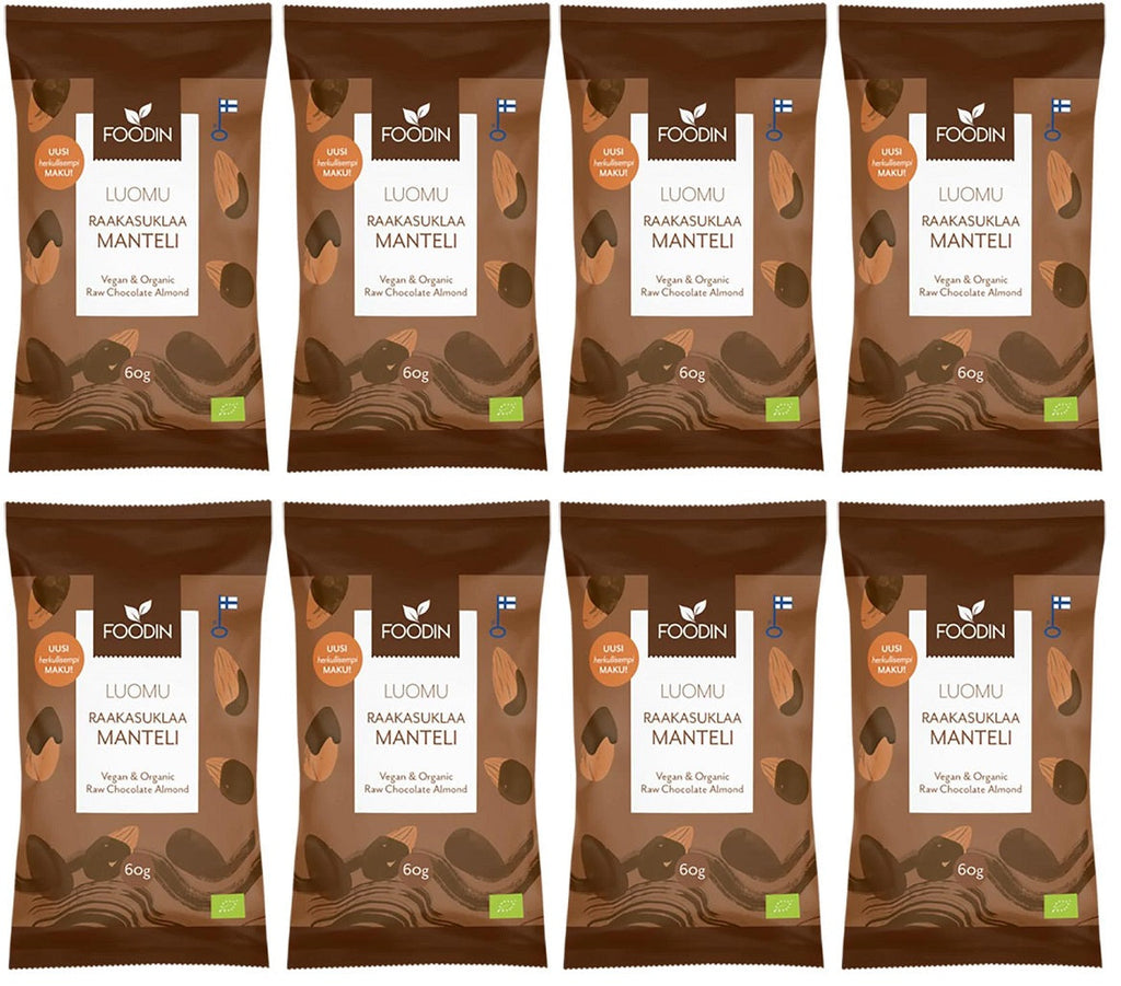 8 x Foodin Org Raw Chocolate Coated Almonds - 60g