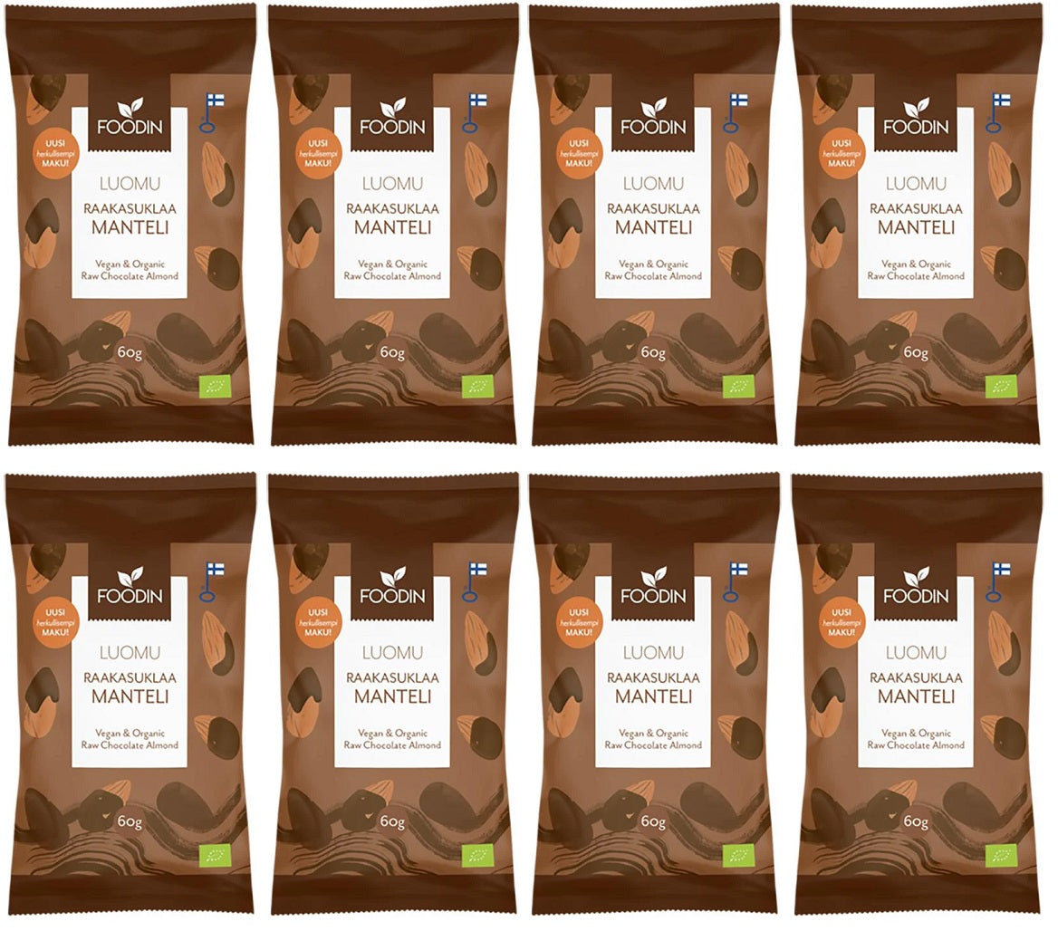 8 x Foodin Org Raw Chocolate Coated Almonds - 60g