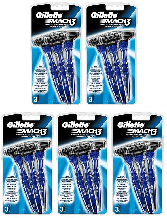 5 x Gillette Mach3 MenS Disposable Razors  3 Pack