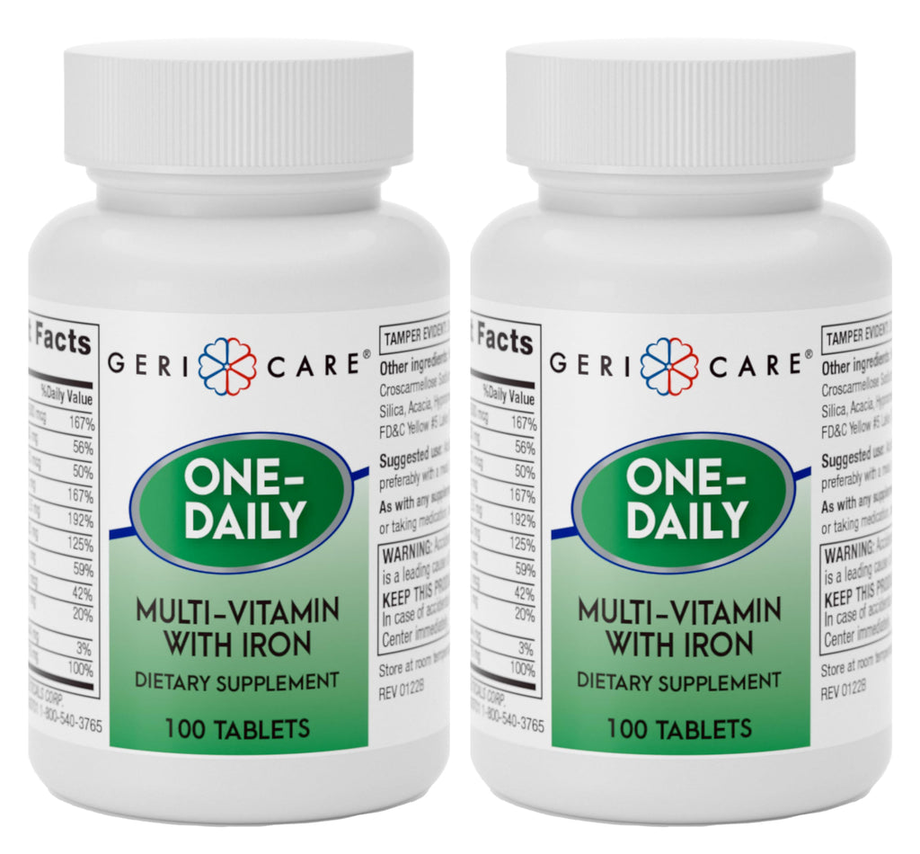 GeriCare One-Daily Multi-Vitamin with Iron – 100 Count (Pack of 2) | Daily Nutritional Support