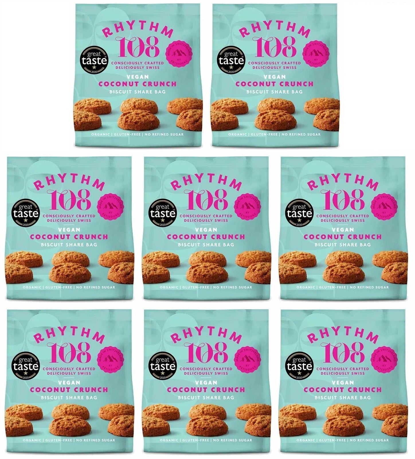 8 x Rhythm 108 Coconut Crunch Share Bag - 135g