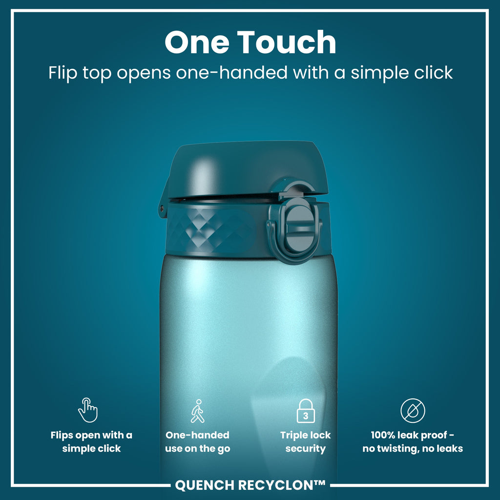 Leak Proof 1 Litre Water Bottle with Times to Drink, Recyclon, Teal & Blue, 1L