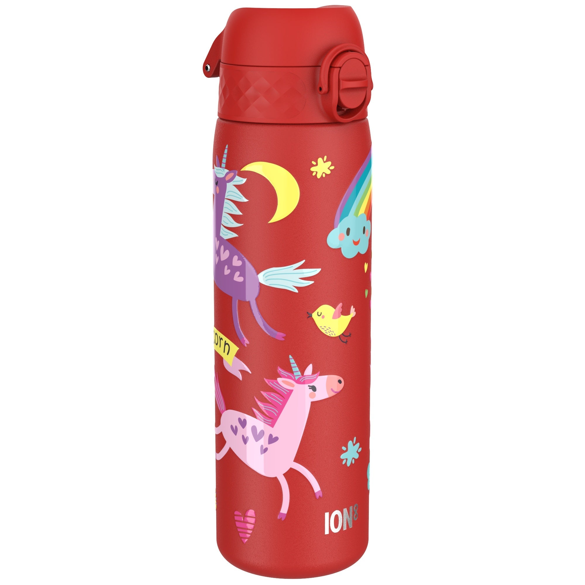 Leak Proof Slim Water Bottle, Stainless Steel, Red Unicorns, 600ml (20oz)