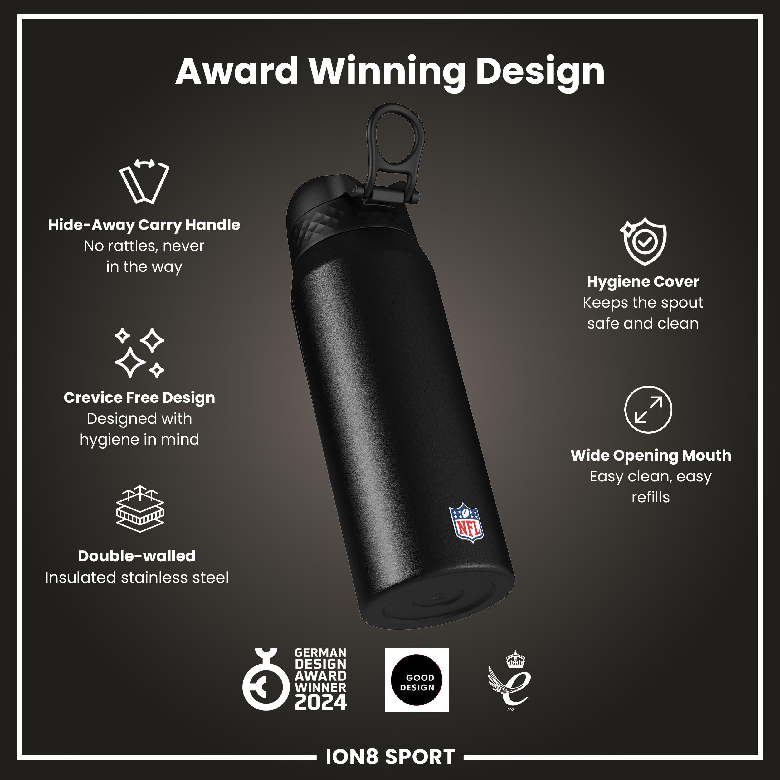 NFL x ION8 Insulated Steel Water Bottle, NFL Broncos, 750ml (24oz)