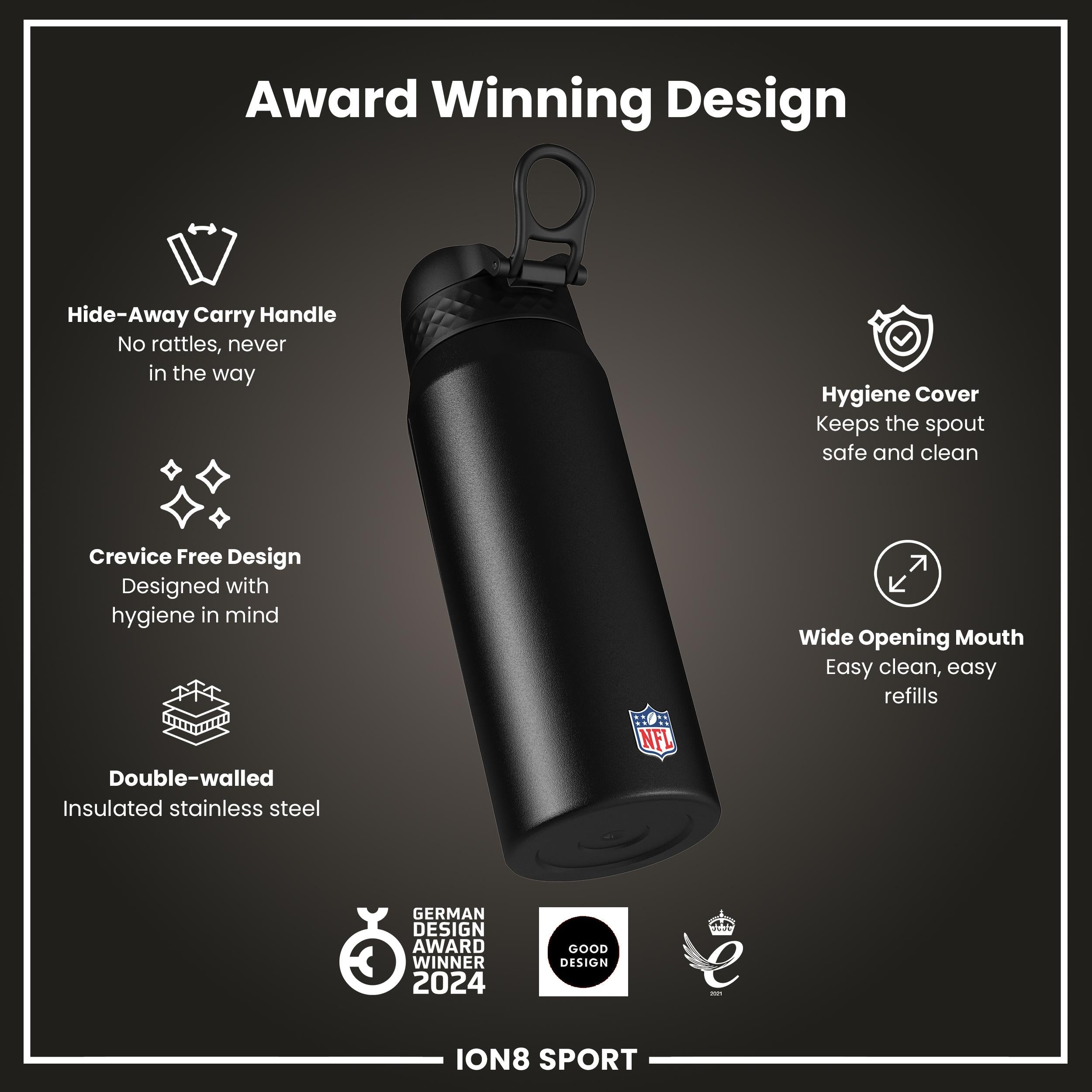 NFL x ION8 Insulated Steel Water Bottle, NFL Saints, 750ml (24oz)