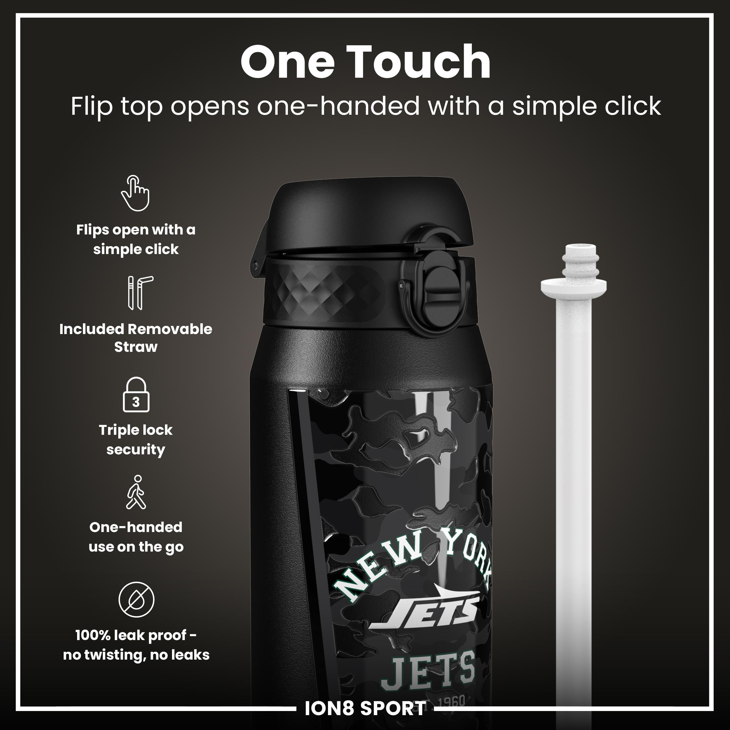 NFL x ION8 Insulated Steel Water Bottle, NFL Jets, 750ml (24oz)