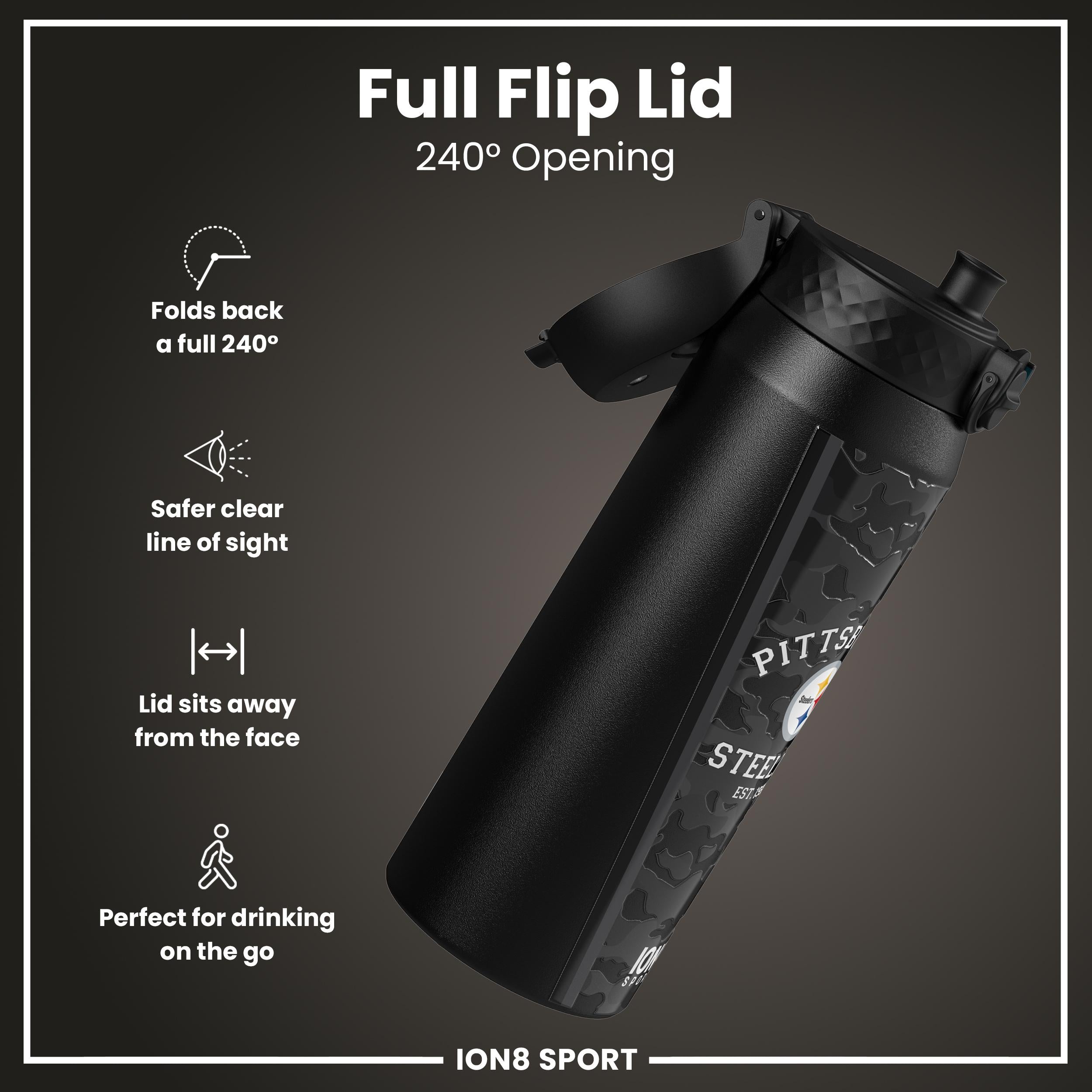 NFL x ION8 Insulated Steel Water Bottle, NFL Steelers, 750ml (24oz)