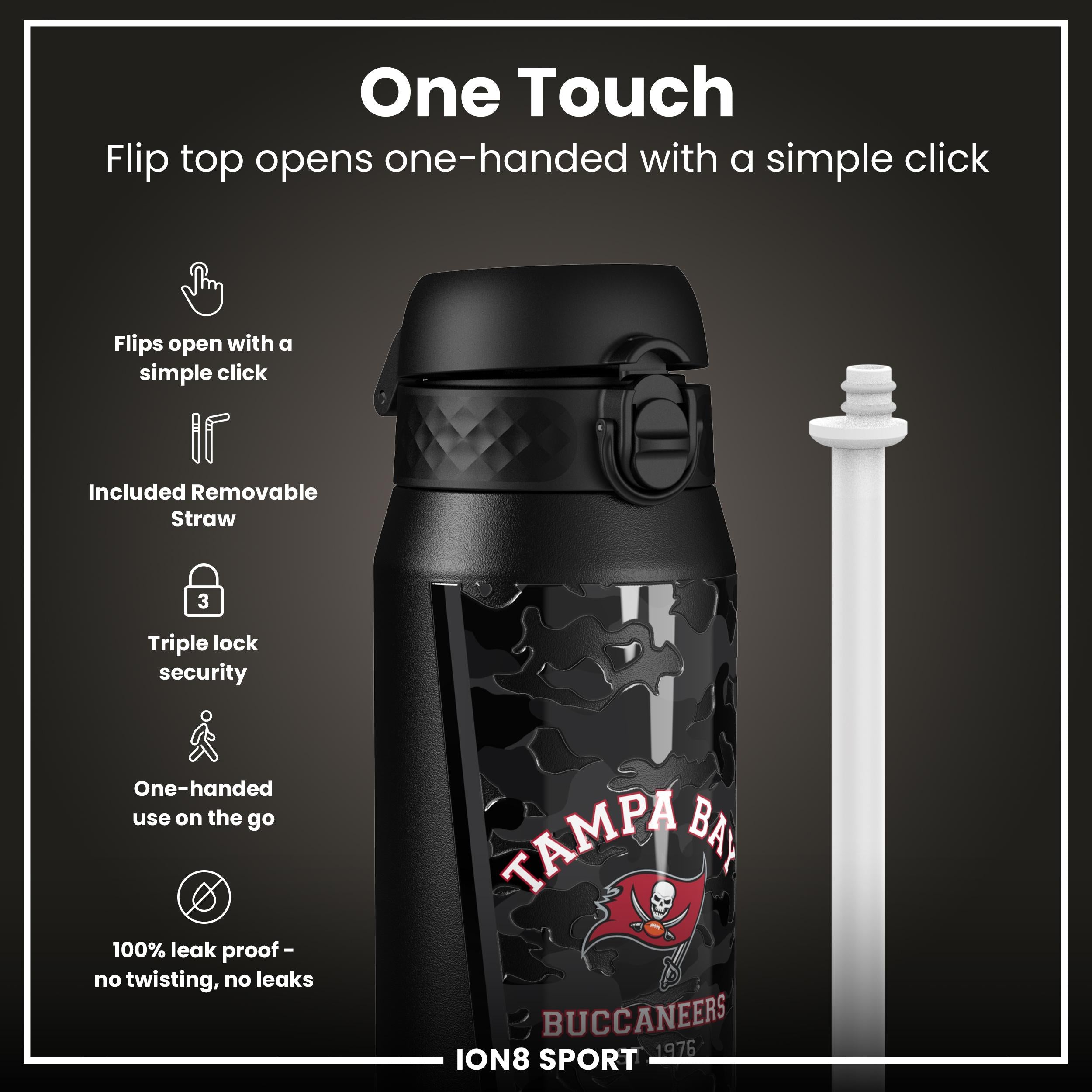 NFL x ION8 Insulated Steel Water Bottle, NFL Buccaneers, 750ml (24oz)
