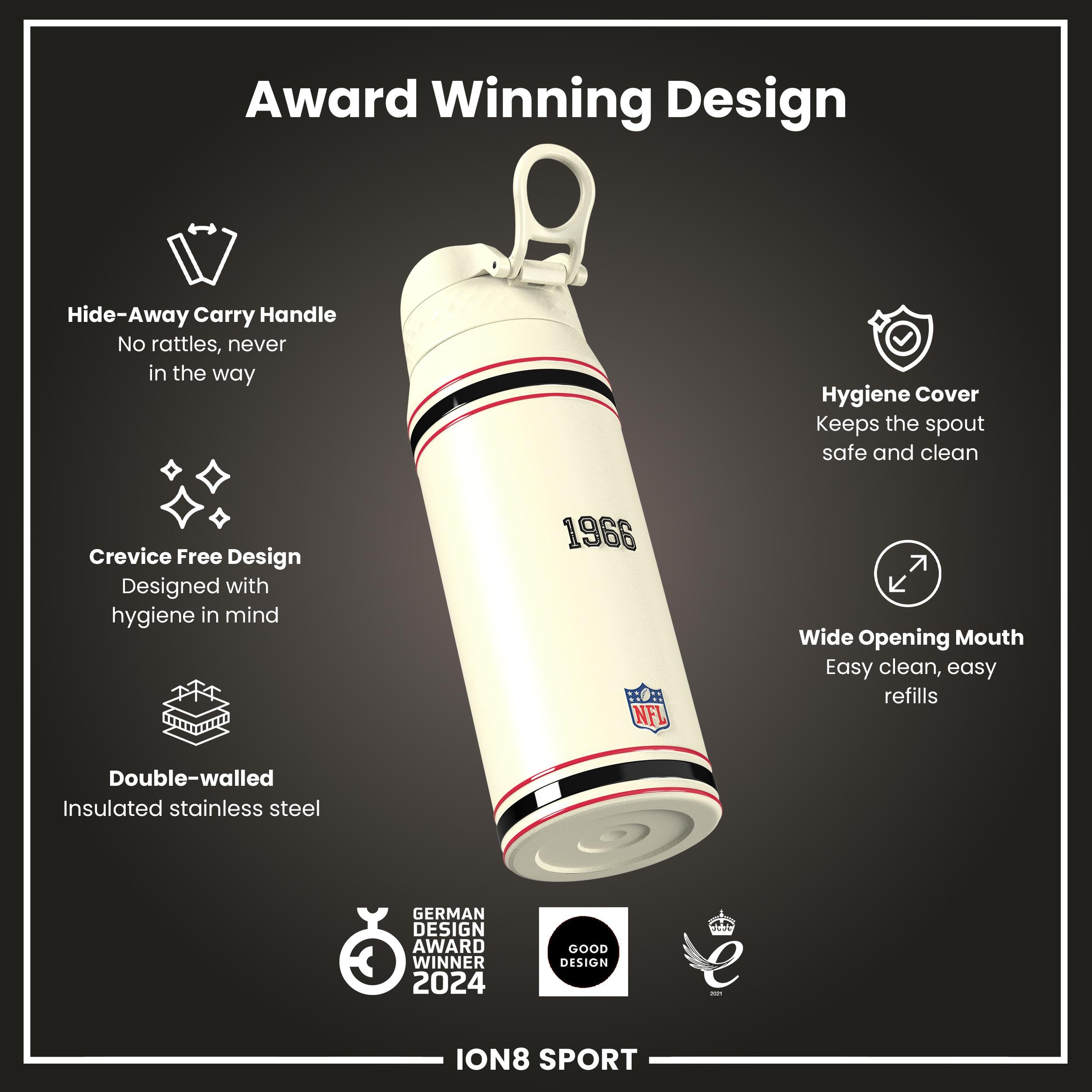 NFL x ION8 Insulated Steel Water Bottle, NFL Falcons, 750ml (24oz)
