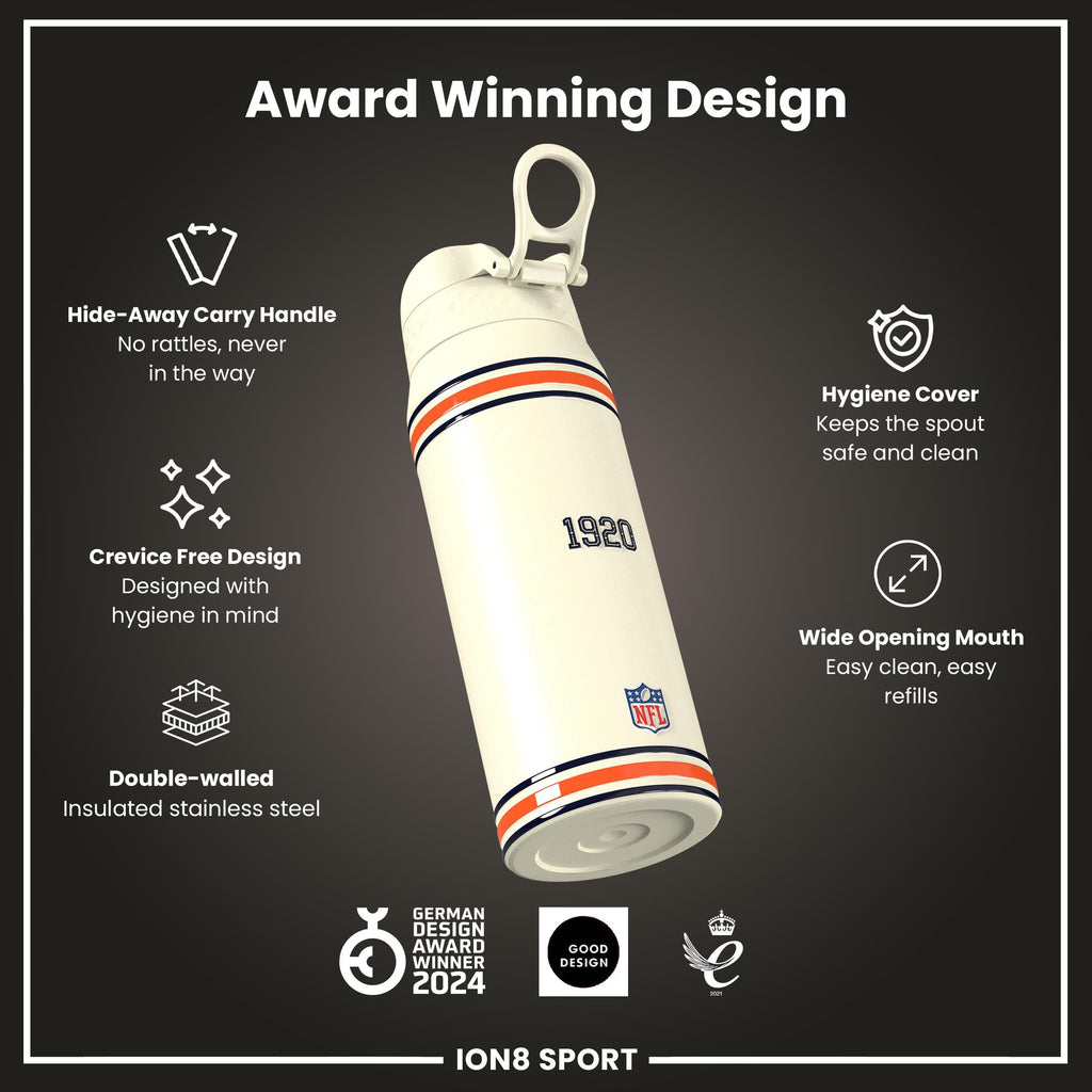 NFL x ION8 Insulated Steel Water Bottle, NFL Bears, 750ml (24oz)