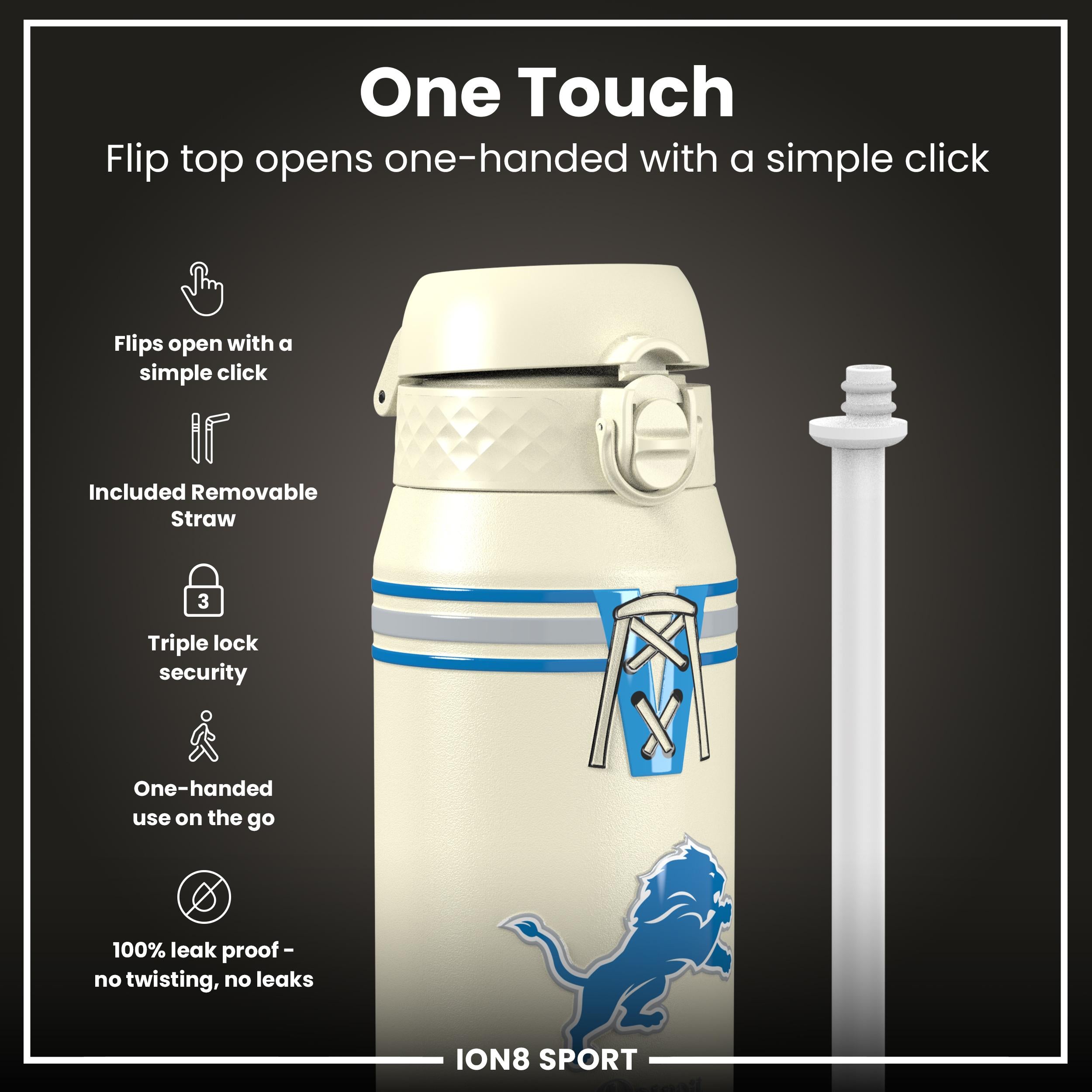 NFL x ION8 Insulated Steel Water Bottle, NFL Lions, 750ml (24oz)