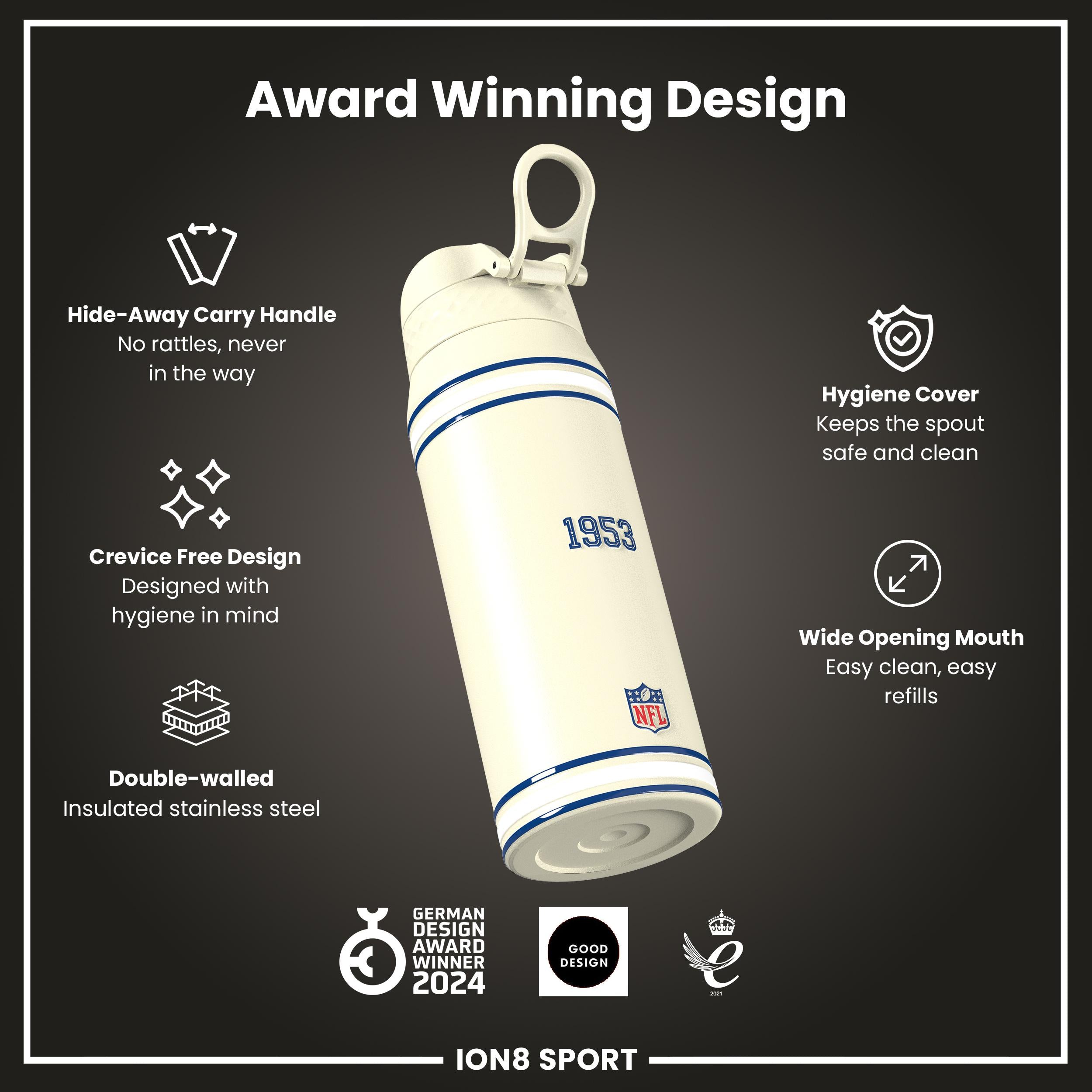 NFL x ION8 Insulated Steel Water Bottle, NFL Colts, 750ml (24oz)