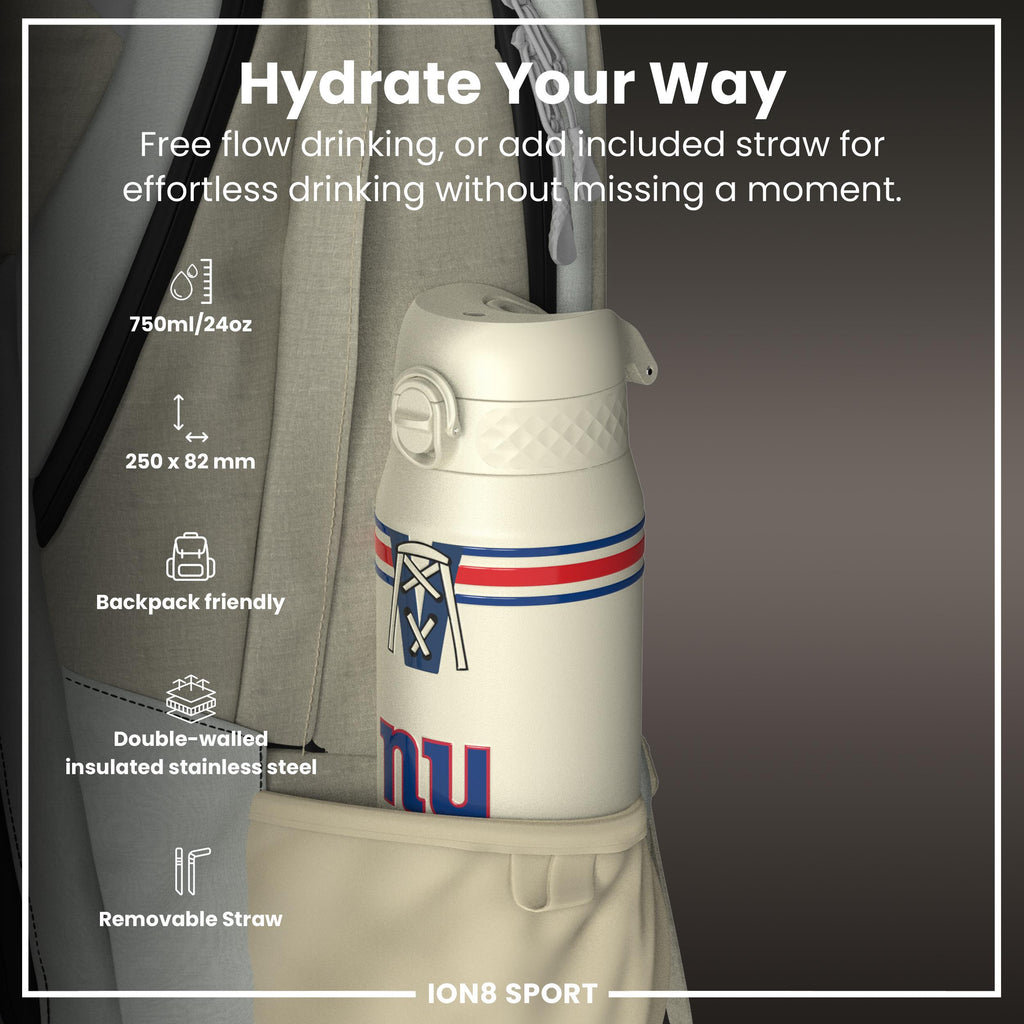 NFL x ION8 Insulated Steel Water Bottle, NFL Giants, 750ml (24oz)