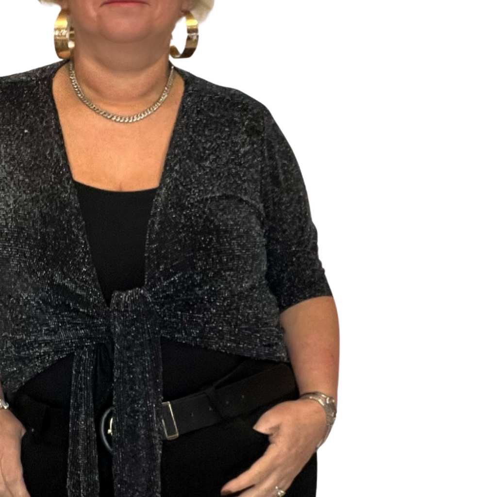Sparkly 1/2 Sleeve Tie Front Bolero / Shrug