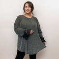 ROCKTHOSECURVES SPARKLY SHIMMER DIPPED HEM TOP WITH BOW CUFFS