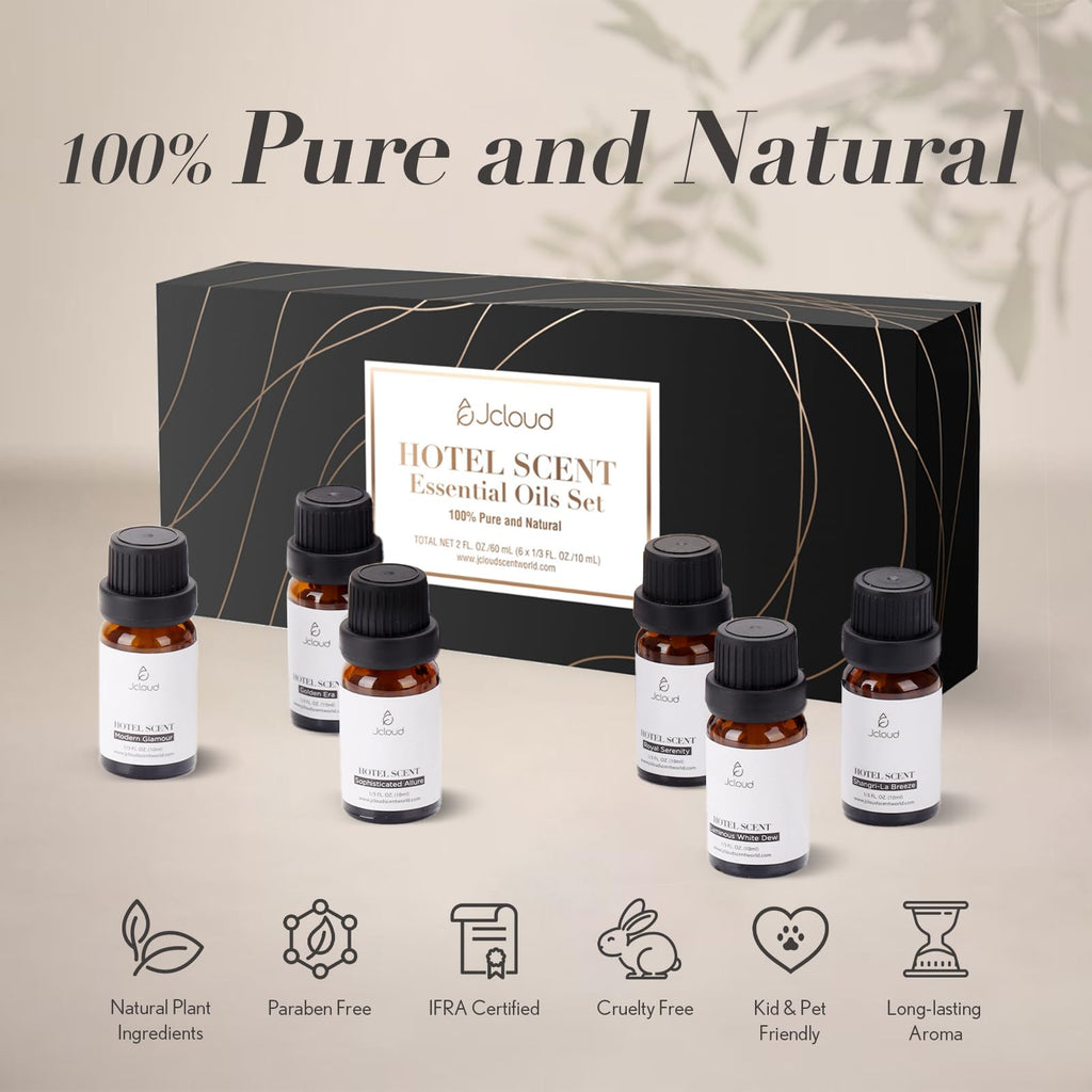 JCLOUD Hotel Diffuser Oils Set — Top 6 Luxury Hotel-Inspired Essential Oils (6x10mL)