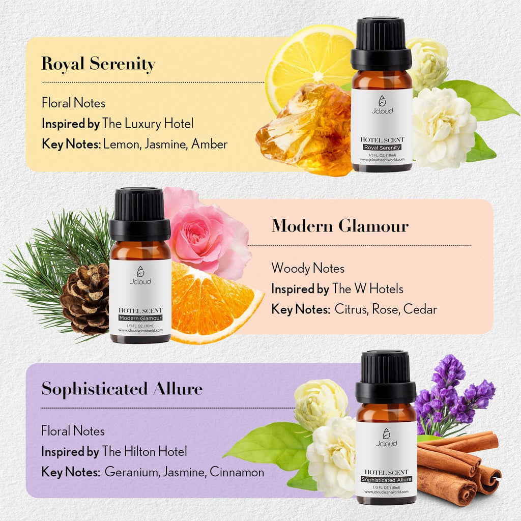 JCLOUD Hotel Diffuser Oils Set — Top 6 Luxury Hotel-Inspired Essential Oils (6x10mL)