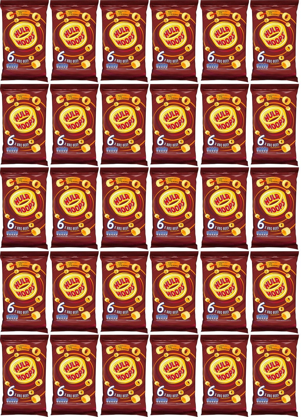 30 x Hula Hoops Bbq Beef 6pk - 6X24GM