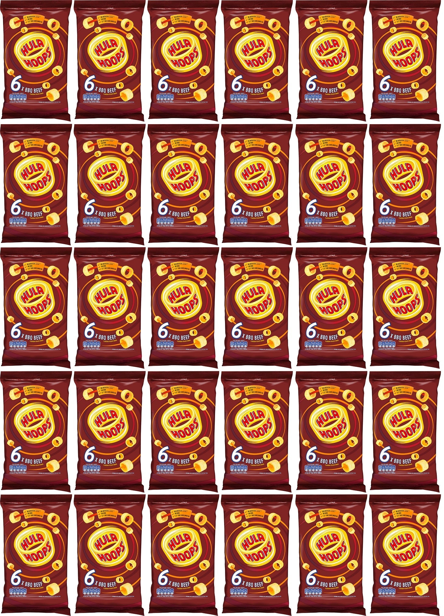 30 x Hula Hoops Bbq Beef 6pk - 6X24GM
