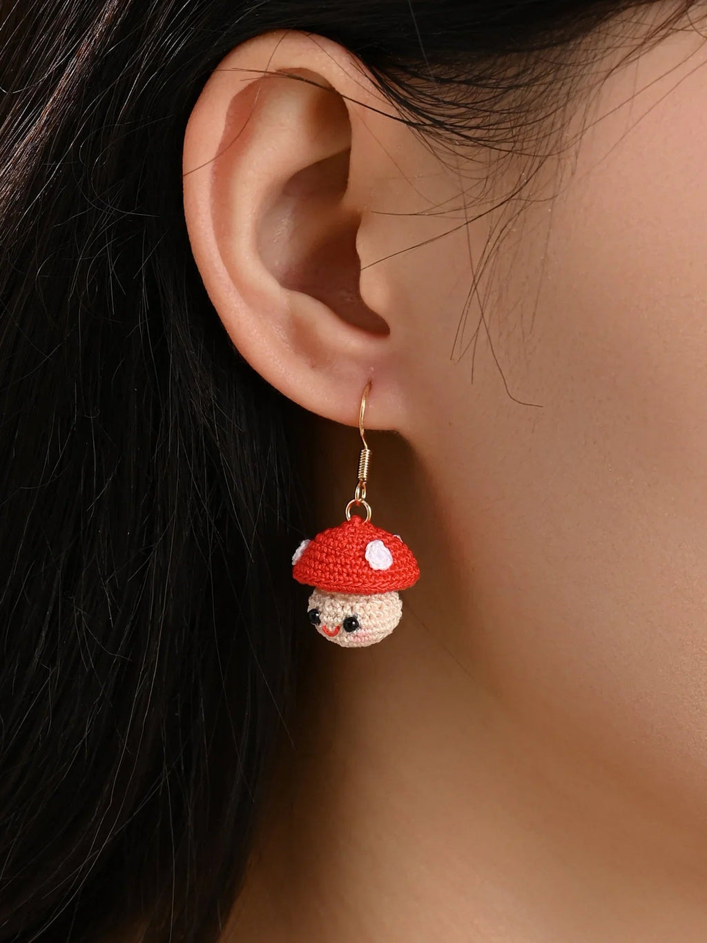 Smiley Mushroom Micro-Crochet Earrings