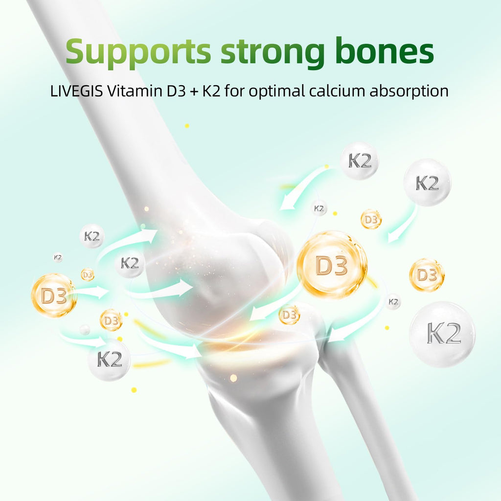 LIVEGIS Vitamin D3 K2 Softgels - 10000 IU D3 + 200 mcg MK-7 with Coconut Oil, 90 Count