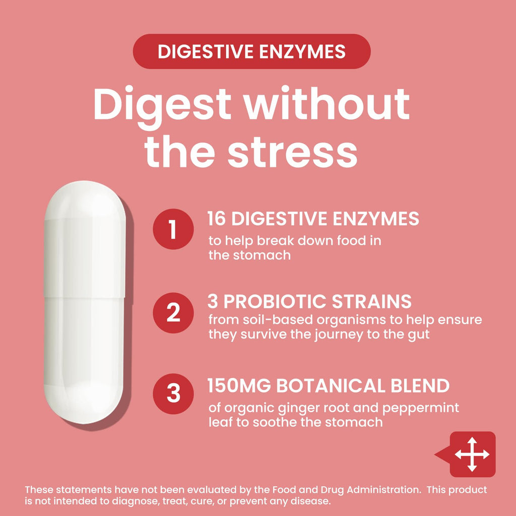 LOUDSAY Digestive Enzymes - Multi Enzymes, Organic Prebiotics & Probiotics for Digestive Health & Gut Health - Meal Time Discomfort Relief & Bloating - Dual Action Approach - 60 CT