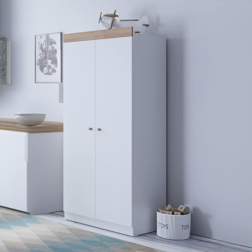 Little Acorns Burlington Double Nursery Wardrobe – White & Oak