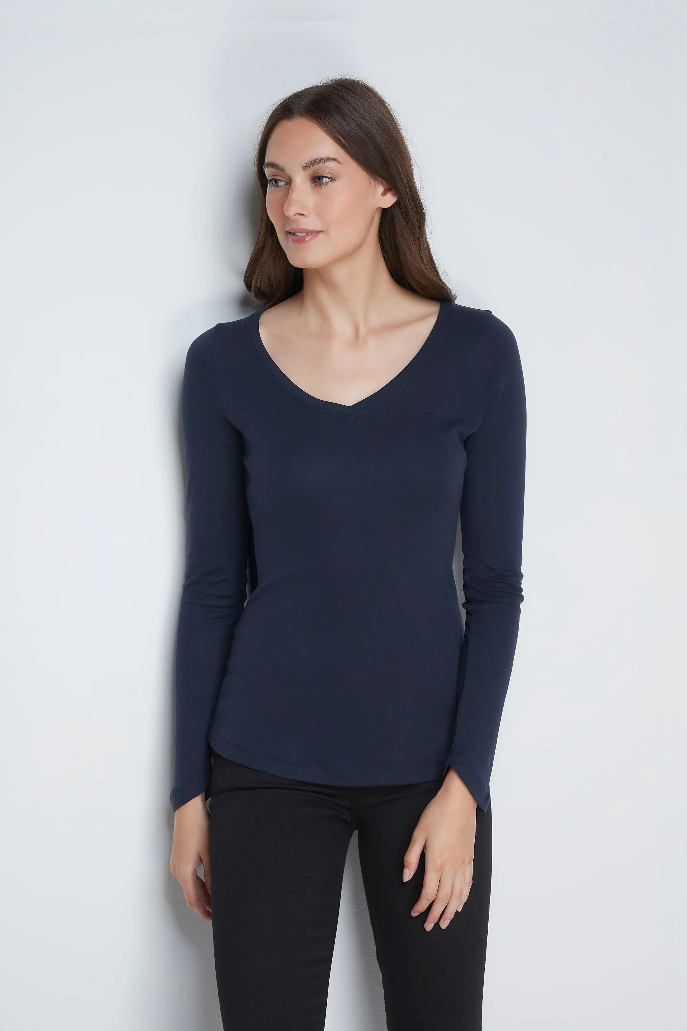Long Sleeve V Neck Cotton Modal T-shirt
