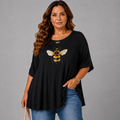 Bee Print Swing Top with Button Half-Sleeves