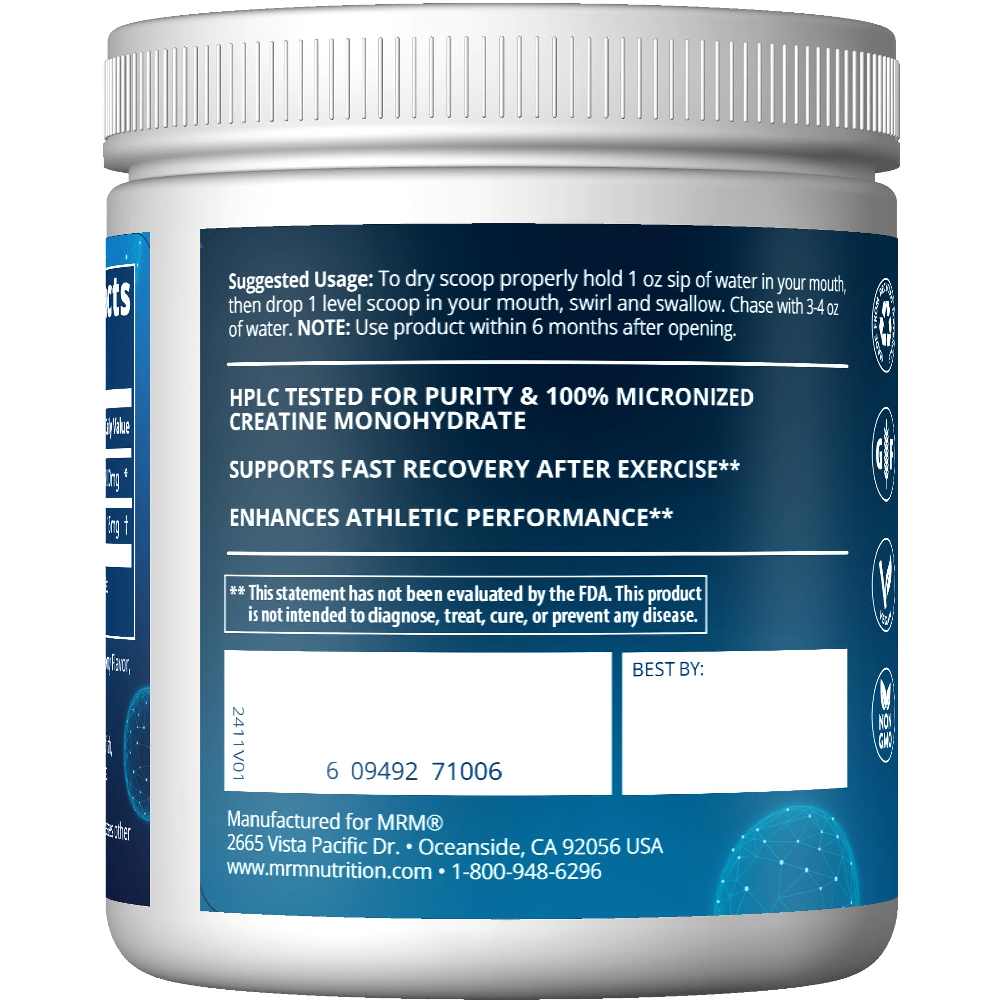 MRM Creatine Dry Scoop Blue Raspberry - Creatine Monohydrate Supplement