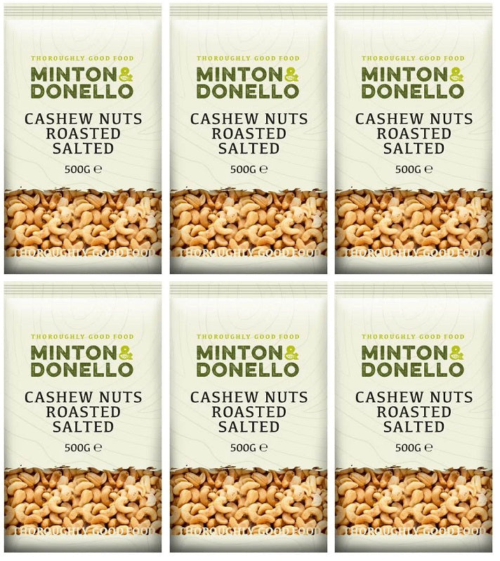 6 x Minton & Donello Cashew Nuts Roasted Salted - 500g