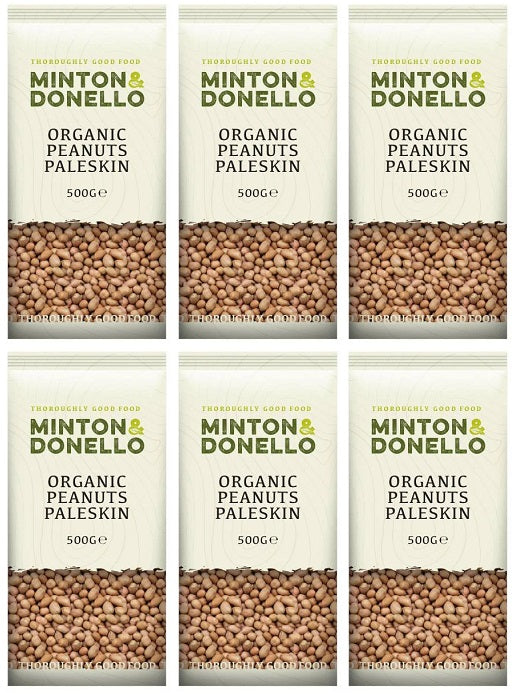 6 x Minton & Donello Organic Peanuts Paleskin - 500g