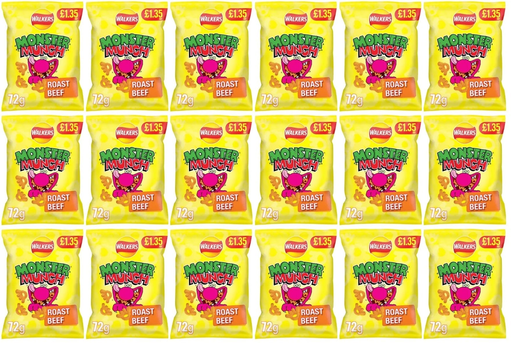 18 x Monster Munch Roast Beef - 72GM