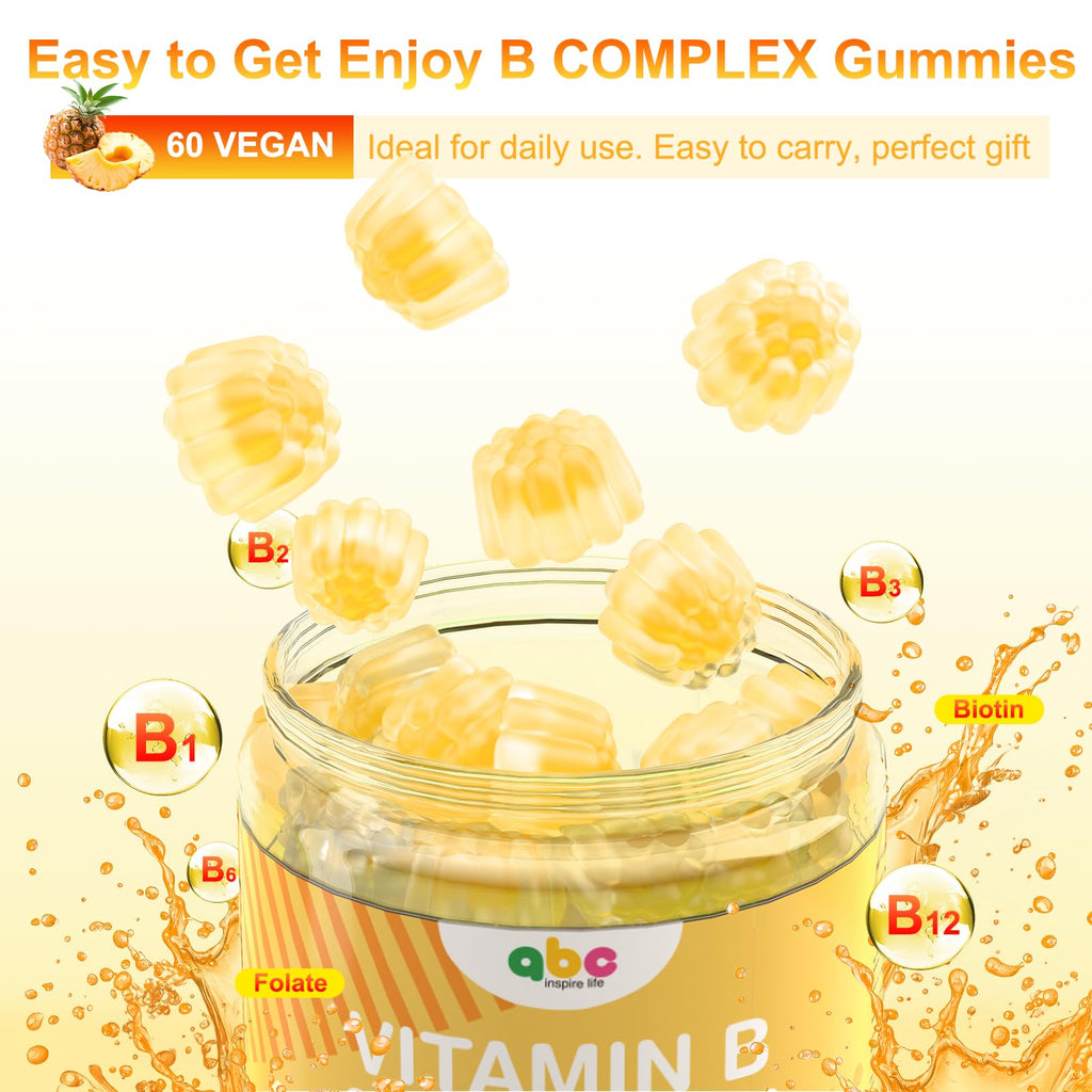 NEWOLITE Vitamin B Complex Gummies for Adults – Pineapple Flavor, 60 Count, Non-GMO & Vegan