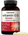 NatureBell Vitamin D3 50,000 IU + K2 200 mcg — Weekly Softgel with Coconut Oil (MK-7, Non-GMO)