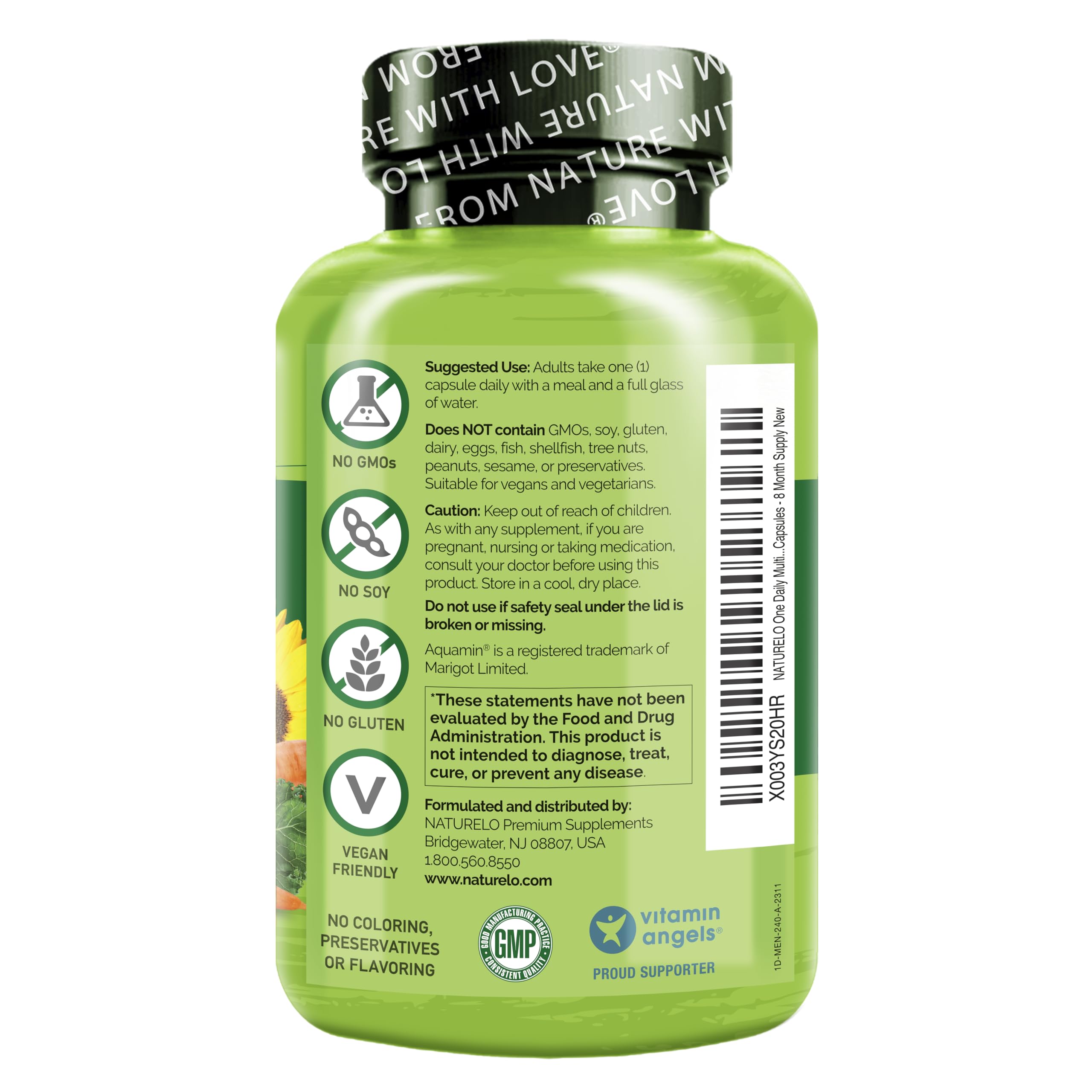 NATURELO Mens Multivitamins – One Daily Multivitamin for Men with Organic Whole Foods & High-Absorption Nutrients | Non-GMO, 240 Veggie Capsules