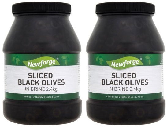 2 x Newforge Sliced Black Olives In Brine 2.4Kg