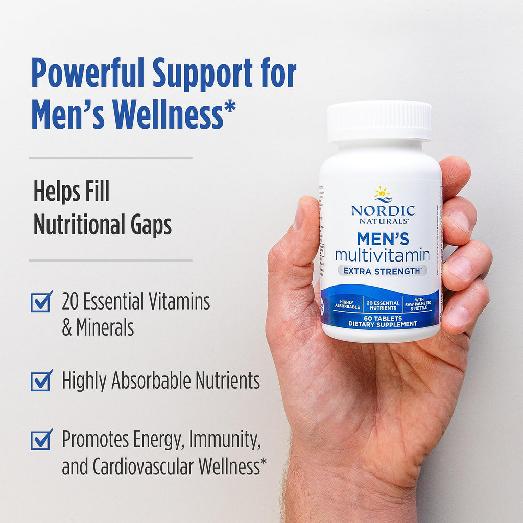 Nordic Naturals Men's Multivitamin Extra Strength – 60 Tablets, Immune & Bone Support, 20 Nutrients