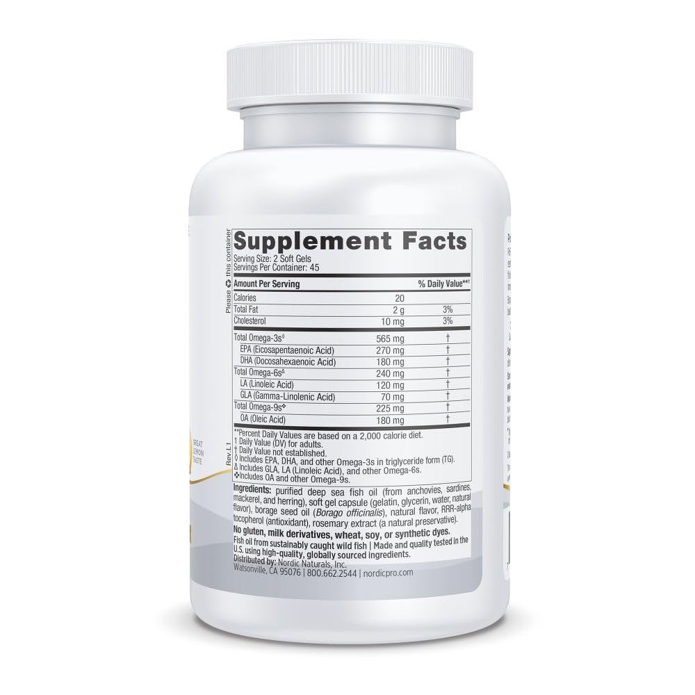 Nordic Naturals ProEFA 3-6-9 Lemon – 90 Soft Gels | 565 mg Omega-3 (EPA & DHA) + GLA | Non-GMO