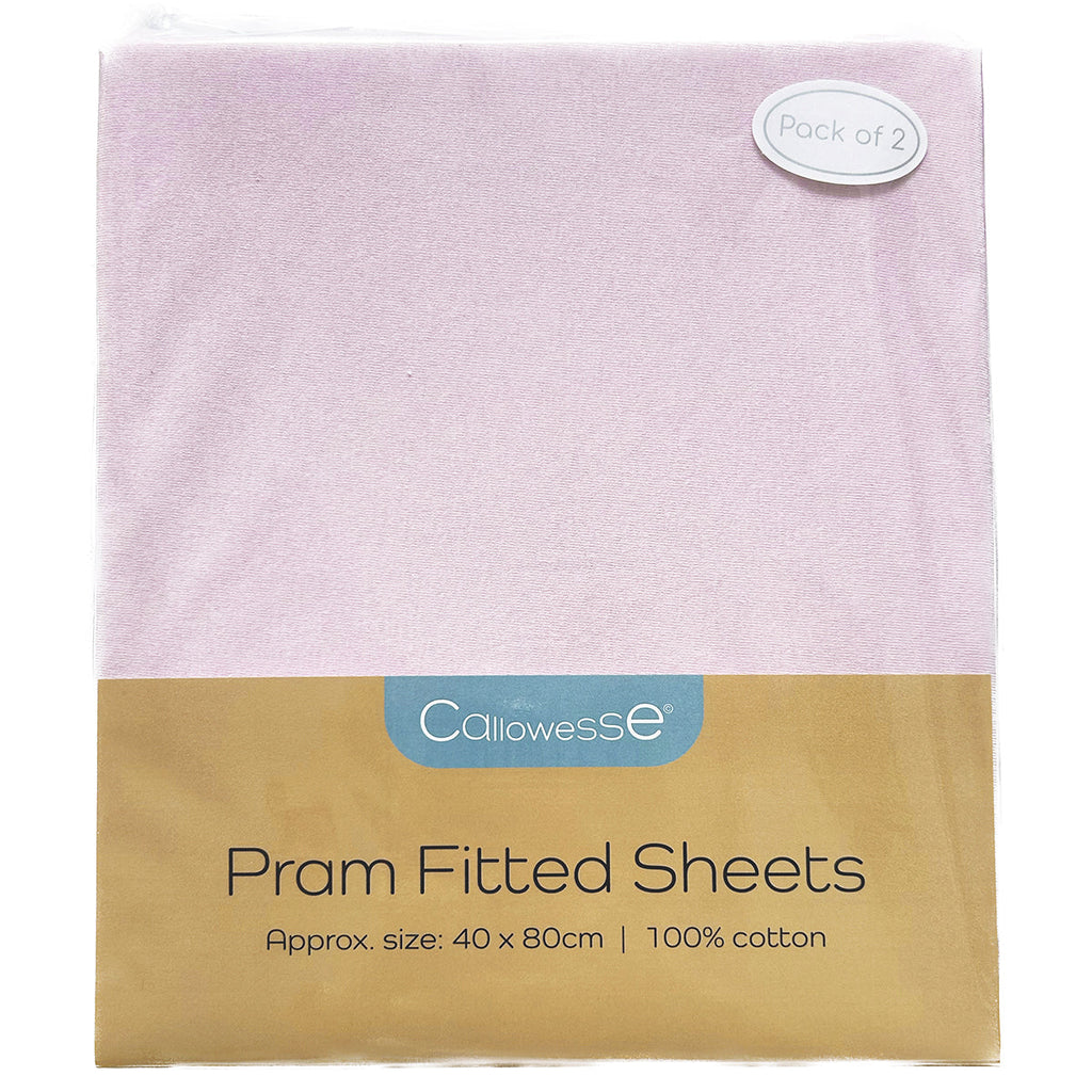 Callowesse Fitted Pram/Carrycot Sheets (2 Pack) - Pink
