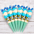 Prefilled Blue and White Football-Inspired Sweet Cone