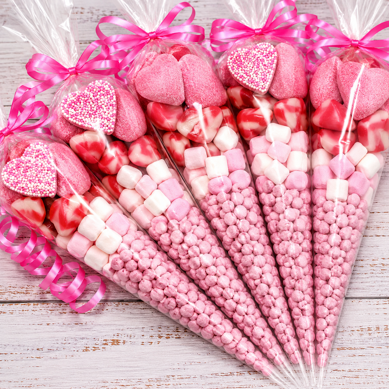 Prefilled Sweet Shop Made Pink Sweet Cone