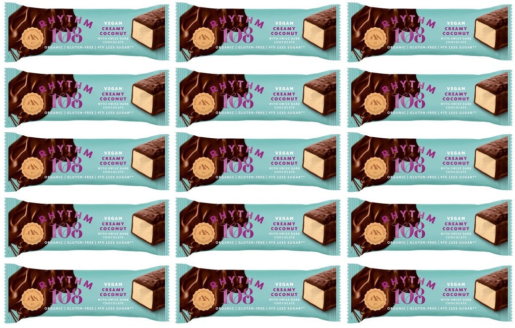 15 x Rhythm 108 Creamy Coconut Bar Dark Choc - 33g