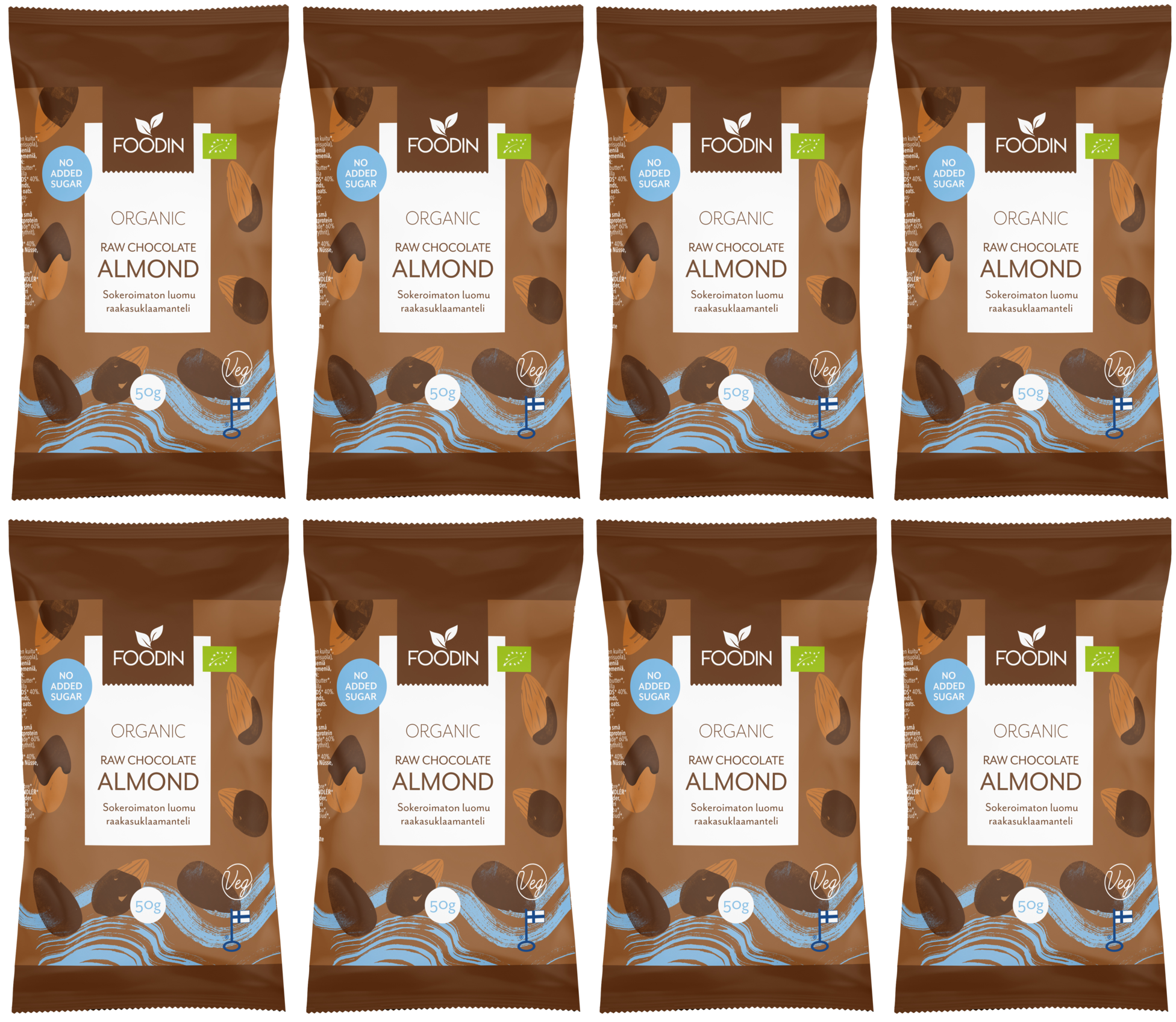 8 x Foodin Orga Raw Choc Almond - 50g